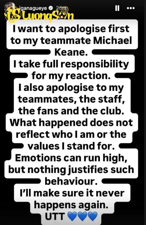 Gueye đã đăng tải lời xin lỗi trên trang Instagram cá nhân
